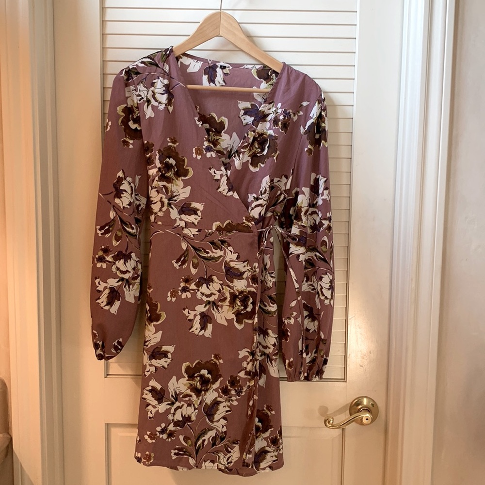 Mauve Floral Wrap Dress